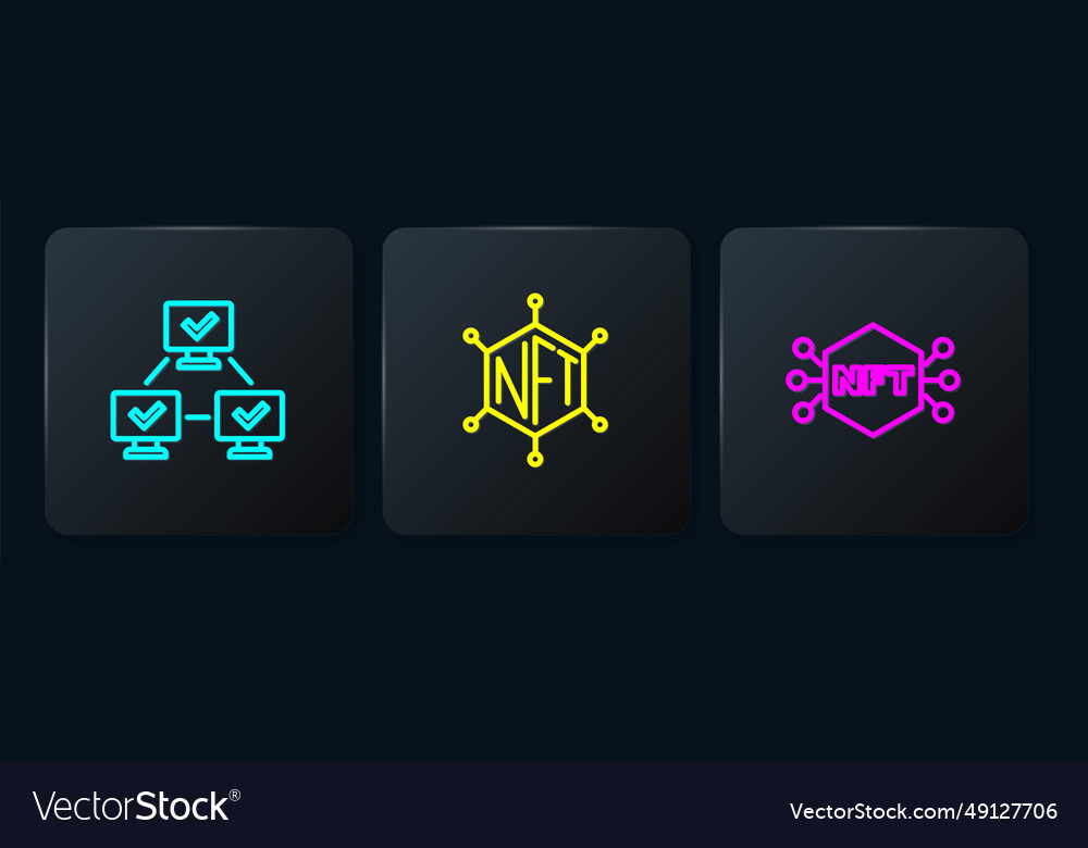 Set line nft blockchain technology digital crypto vector image Set line nft blockchain technology digital crypto
