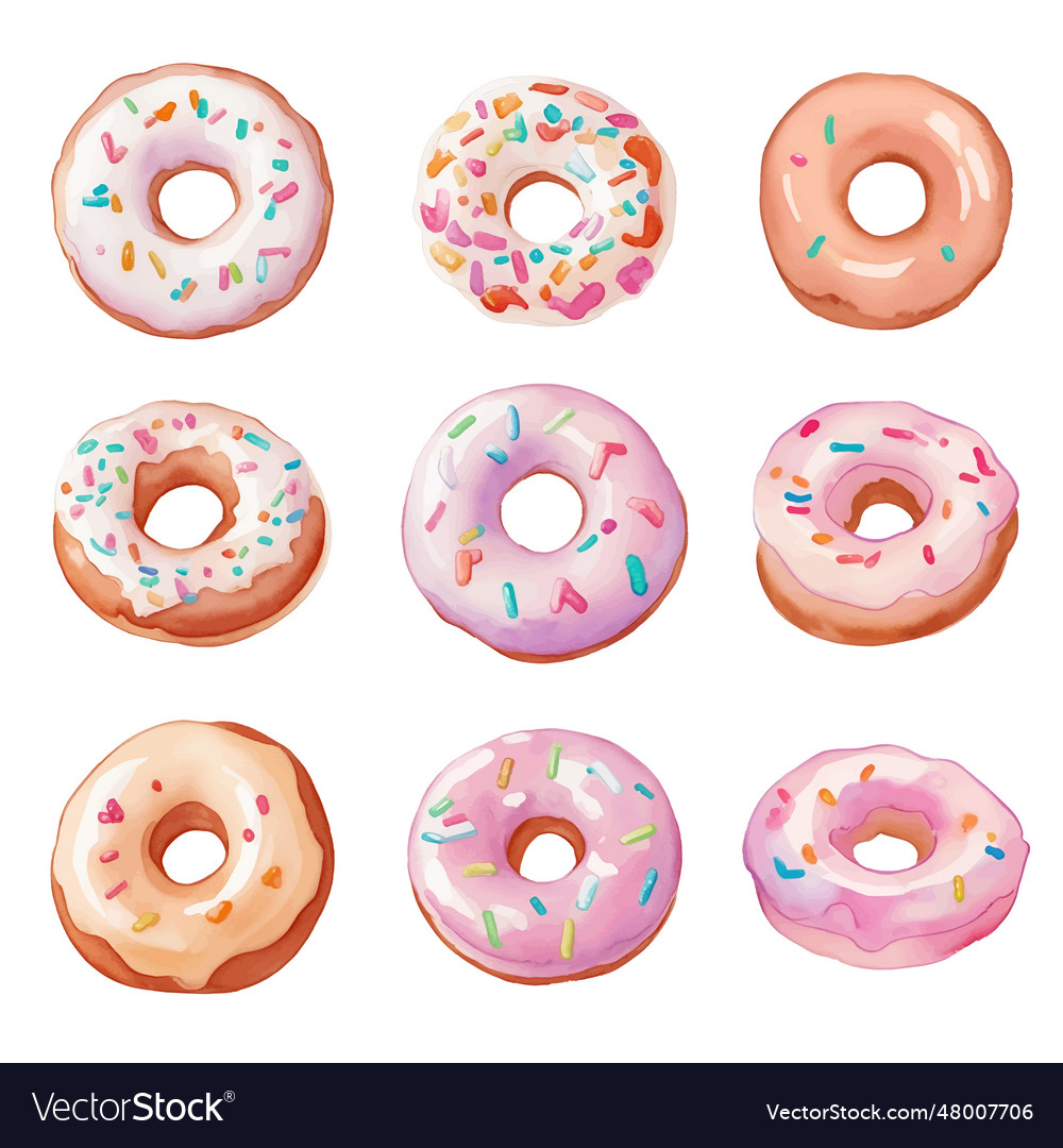 Set of colorful donutswatercolor Royalty Free Vector Image