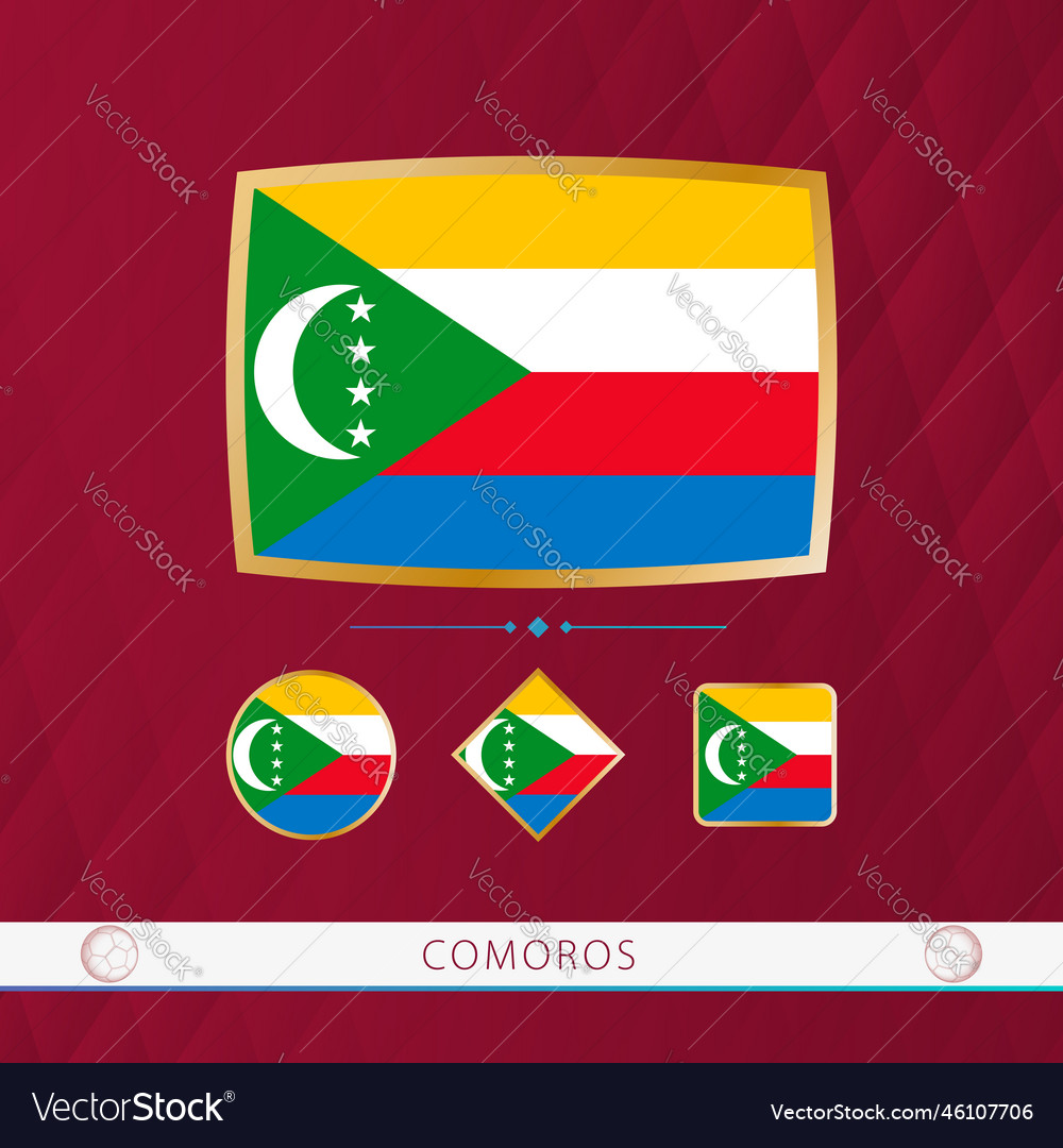 Set of comoros flags with gold frame for use