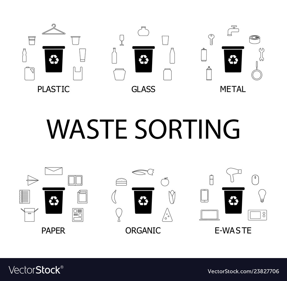Waste sorting collection of icons more than 50 vector image Waste sorting collection of icons more than 50