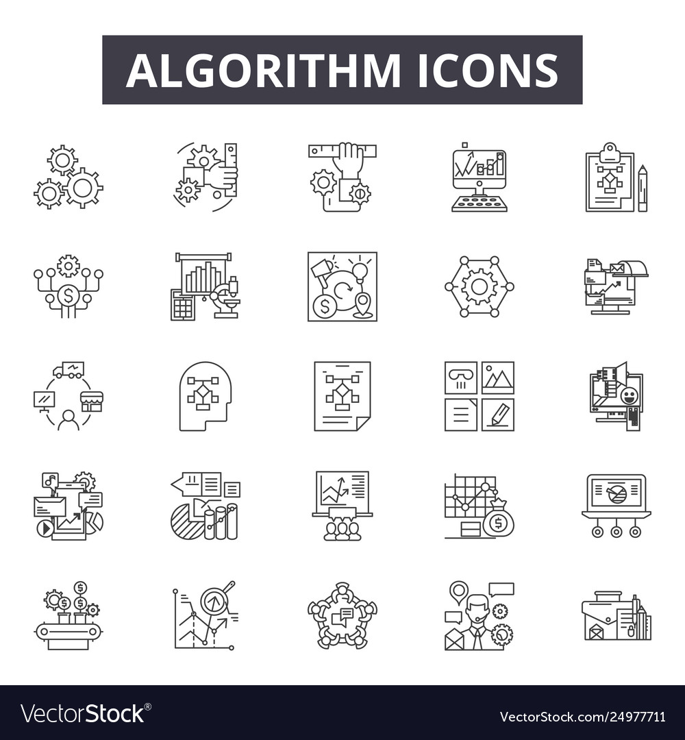 Algorithm line icons signs set outline