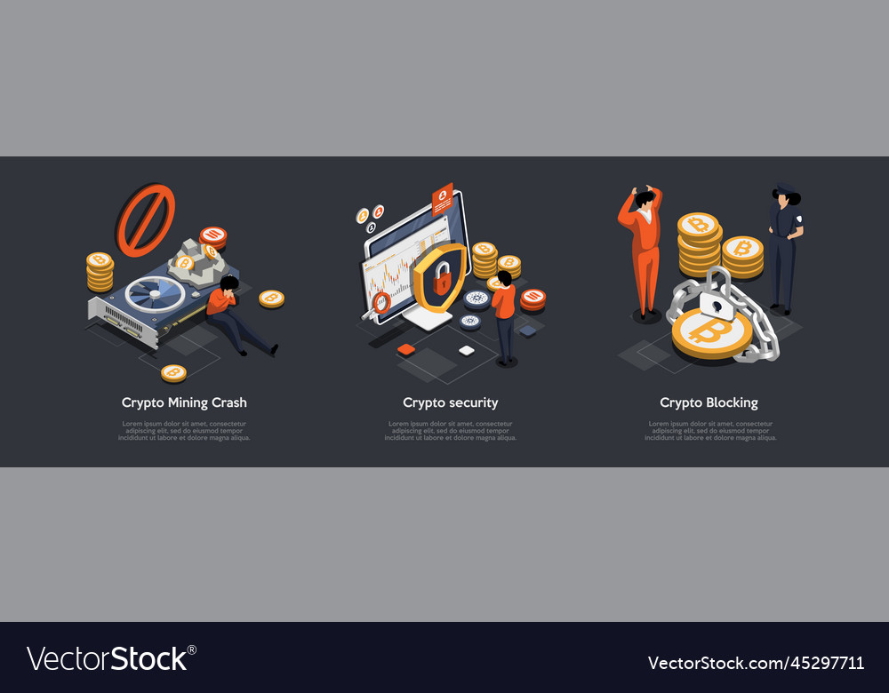Crypto mining crush security blocking vector image Crypto mining crush security blocking