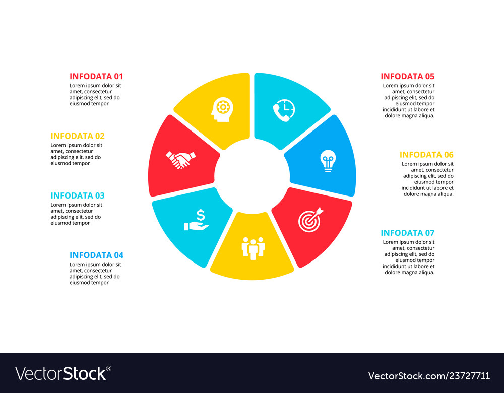 Flat circle element for infographic with 7 parts Vector Image