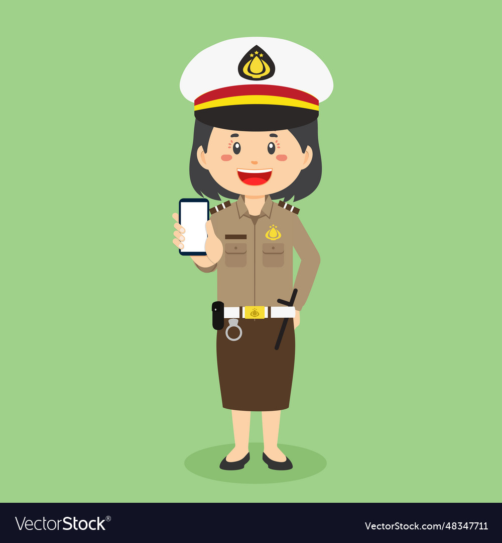 Indonesian police woman character hold the phone