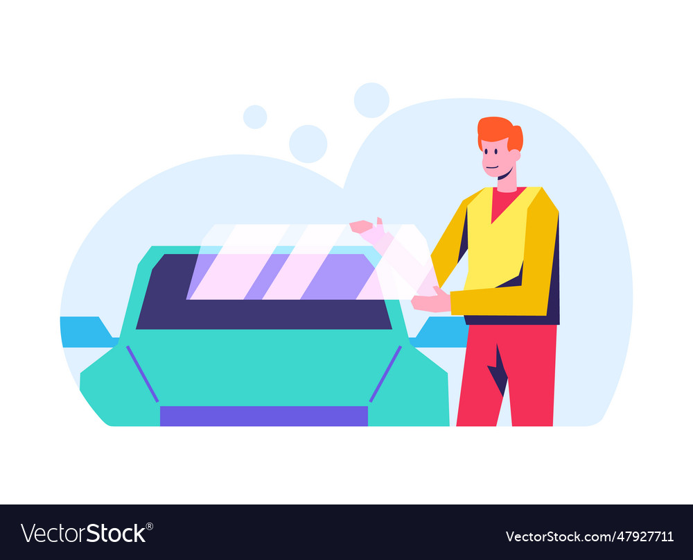 Man doing windshield replacement auto mechanics Vector Image Man doing windshield replacement auto mechanics