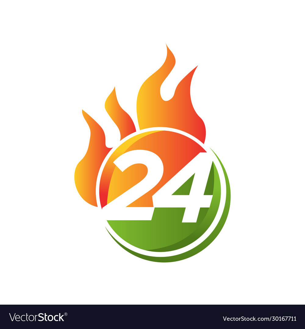 Number 24 inside round with flame for element Vector Image Number 24 inside round with flame for element
