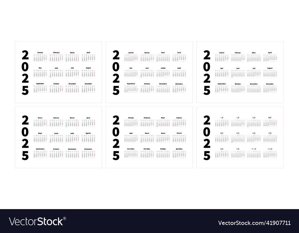 Set of 2025 year simple horizontal a4 size vector image Set of 2025 year simple horizontal a4 size