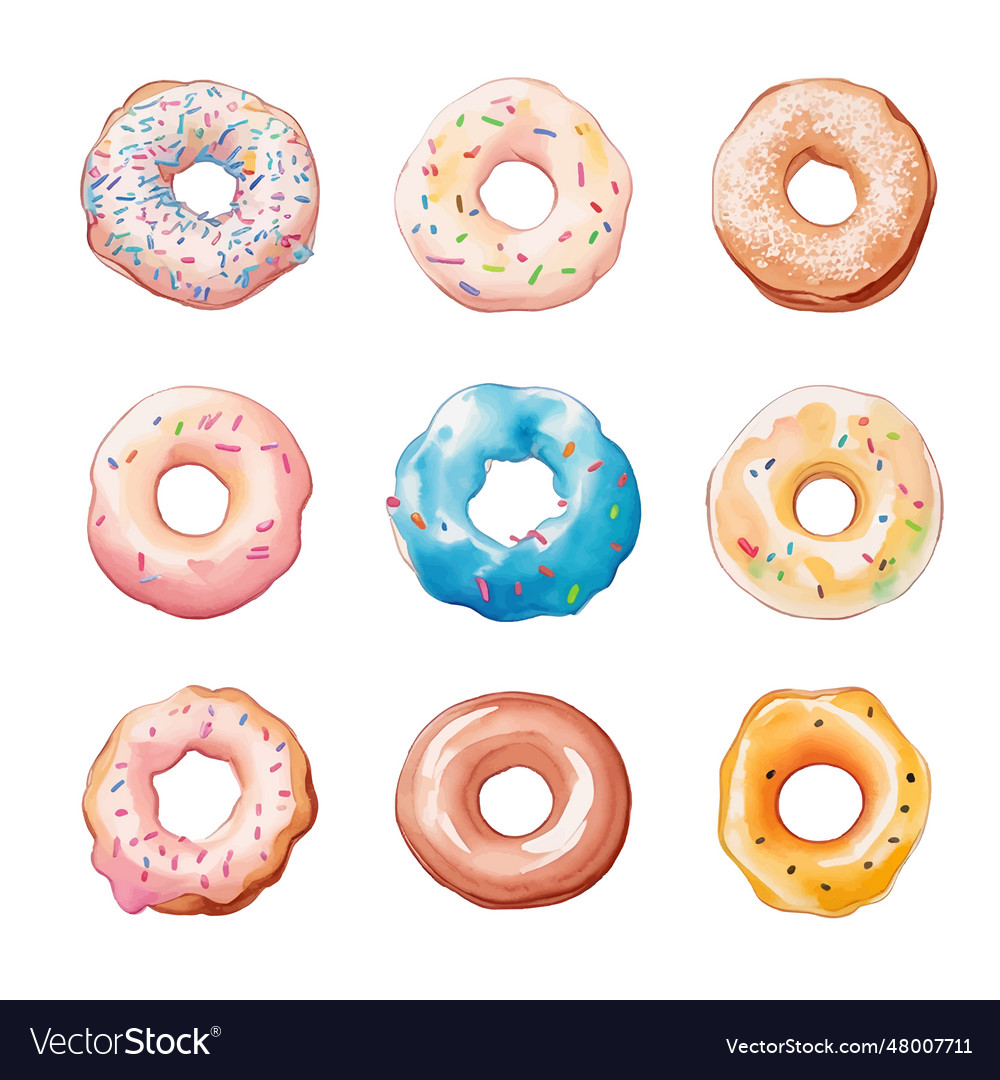 Set of colorful donutswatercolor Royalty Free Vector Image