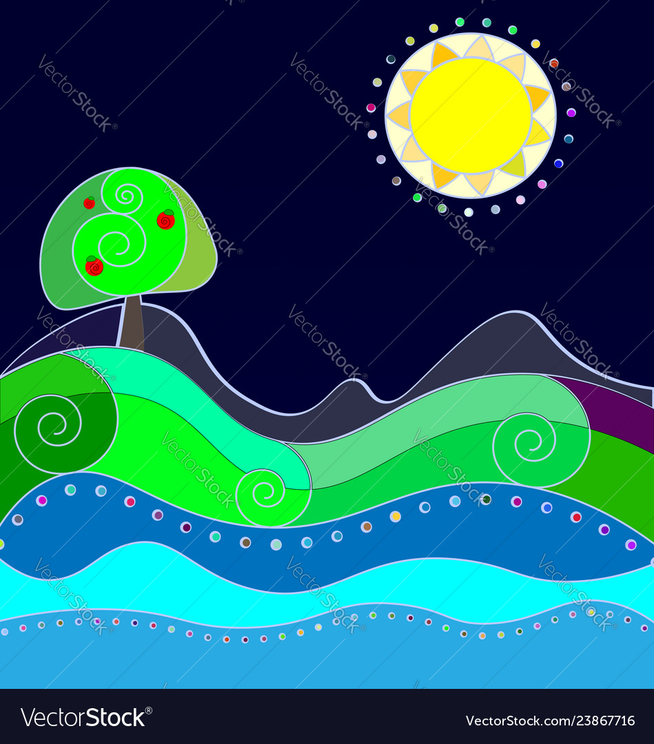 Abstract color image of the night and fields Vector Image Abstract color image of the night and fields