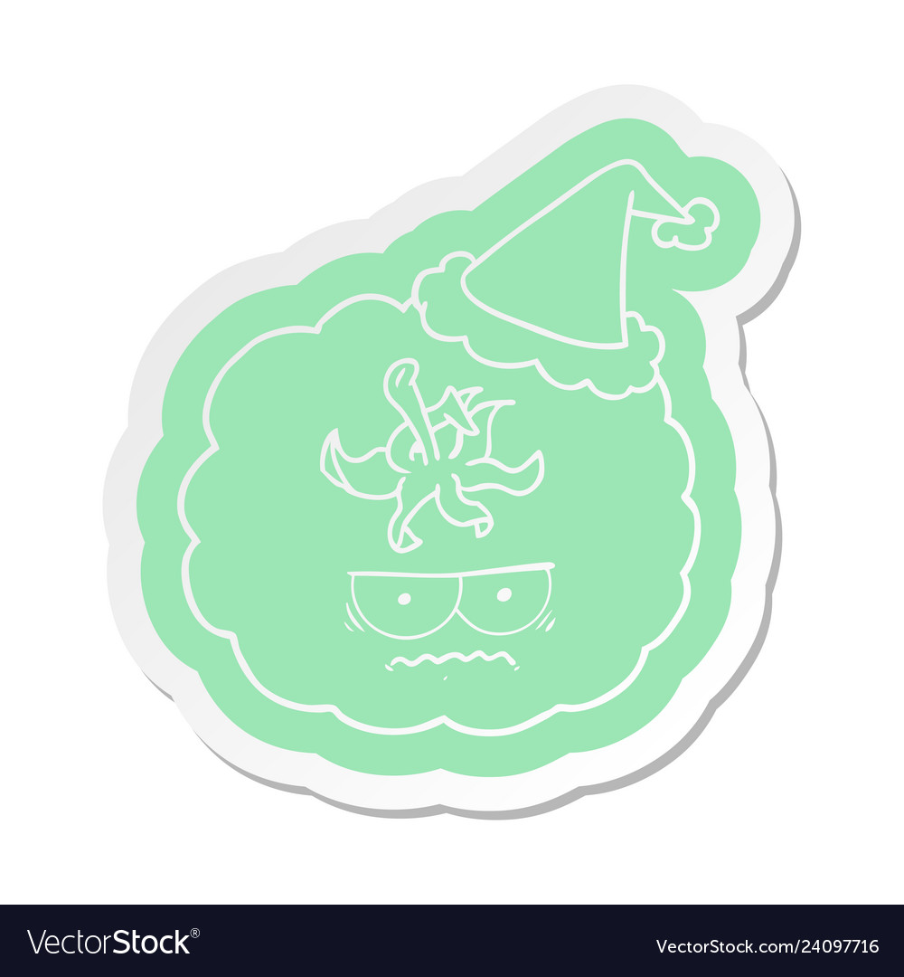 Cartoon sticker of a angry tomato wearing santa