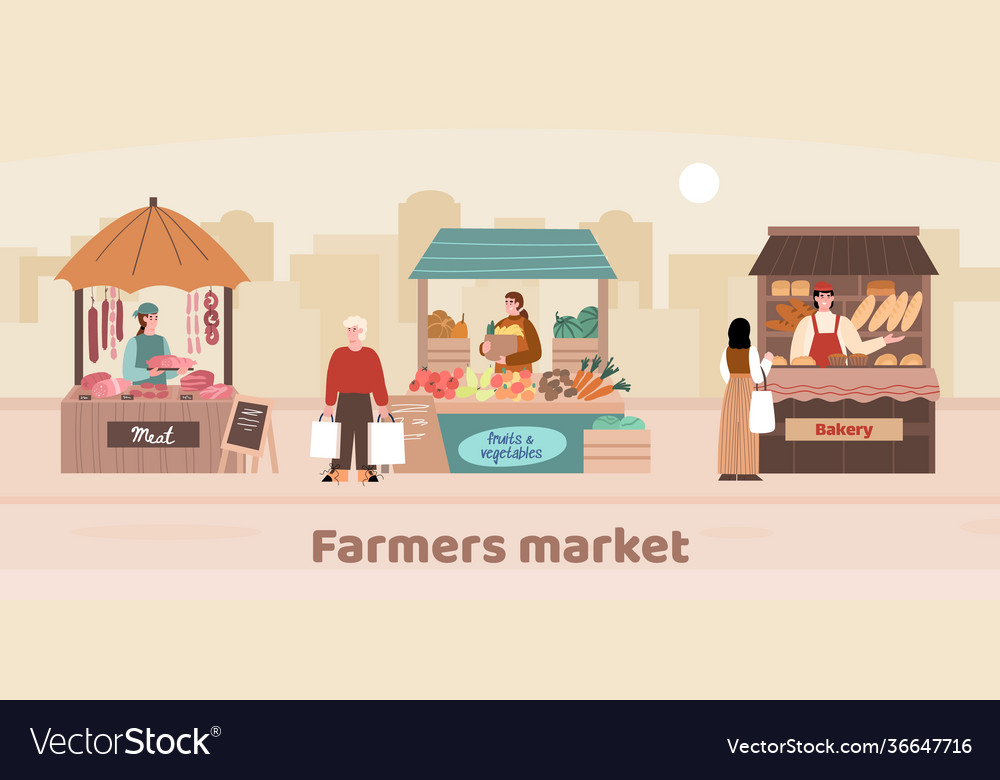 Local farmer market on city street with fresh farm