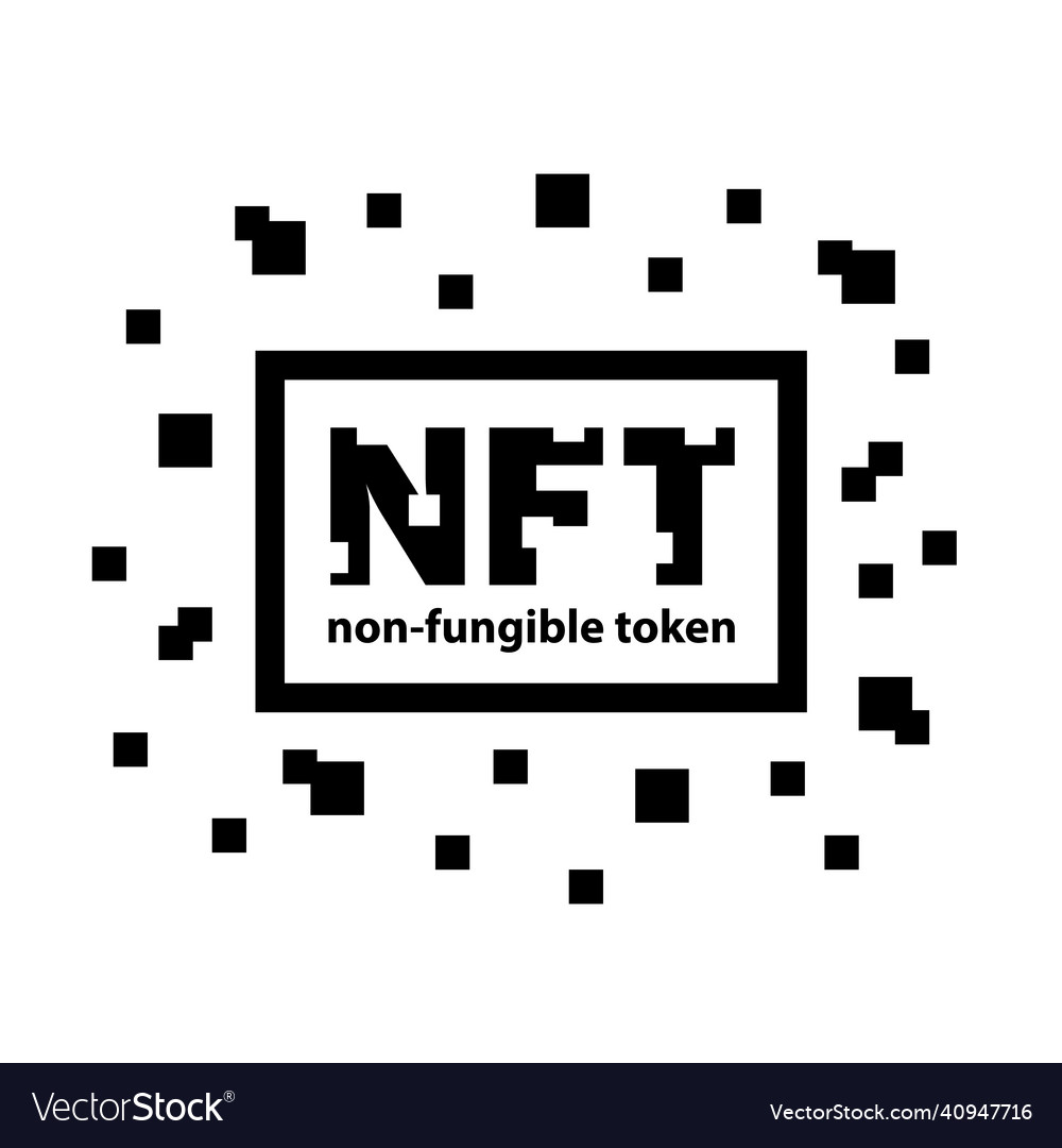 Nft text icon with frame and square pixel vector image Nft text icon with frame and square pixel