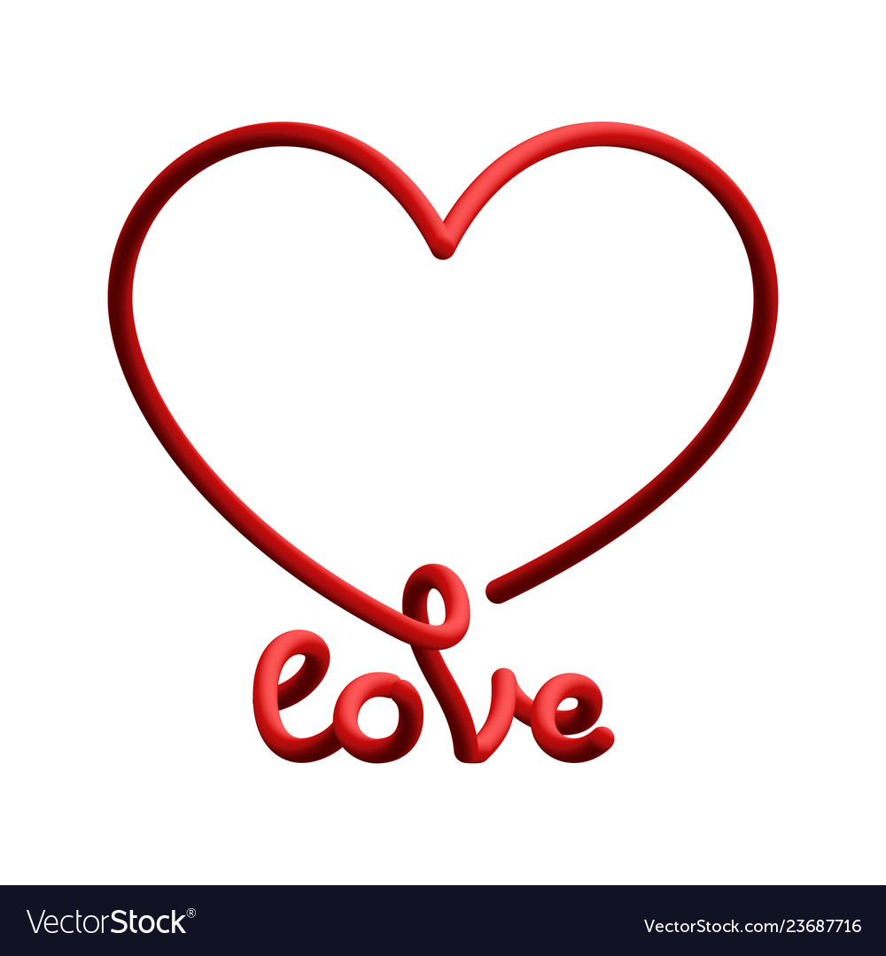 Red Heart Word in Line Gradient