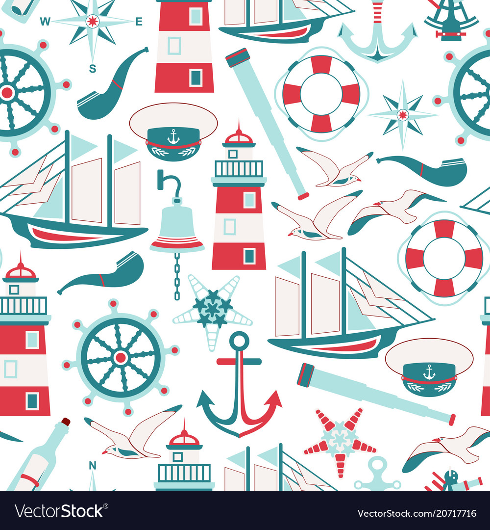Seamless pattern of nautical design elements vector image Seamless pattern of nautical design elements
