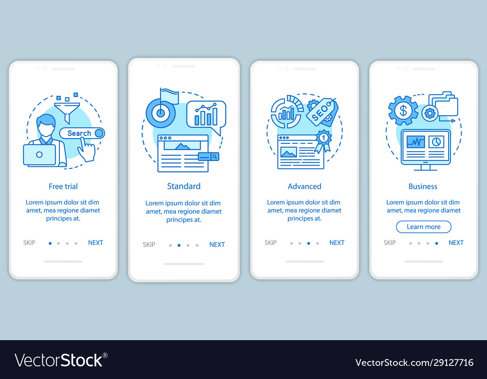 Seo keyword tool subscription onboarding mobile vector image Seo keyword tool subscription onboarding mobile