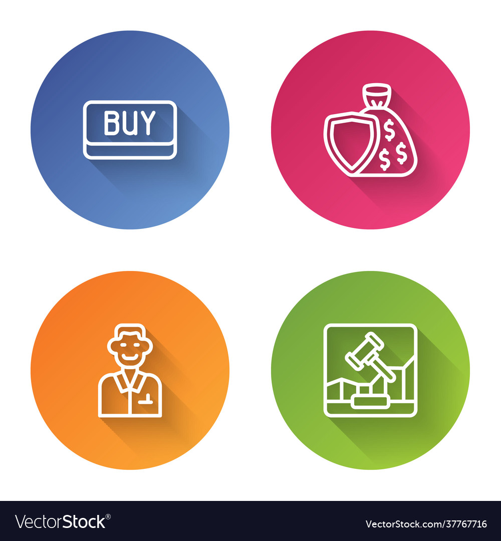 Set line buy button shield and money bag trader vector image Set line buy button shield and money bag trader