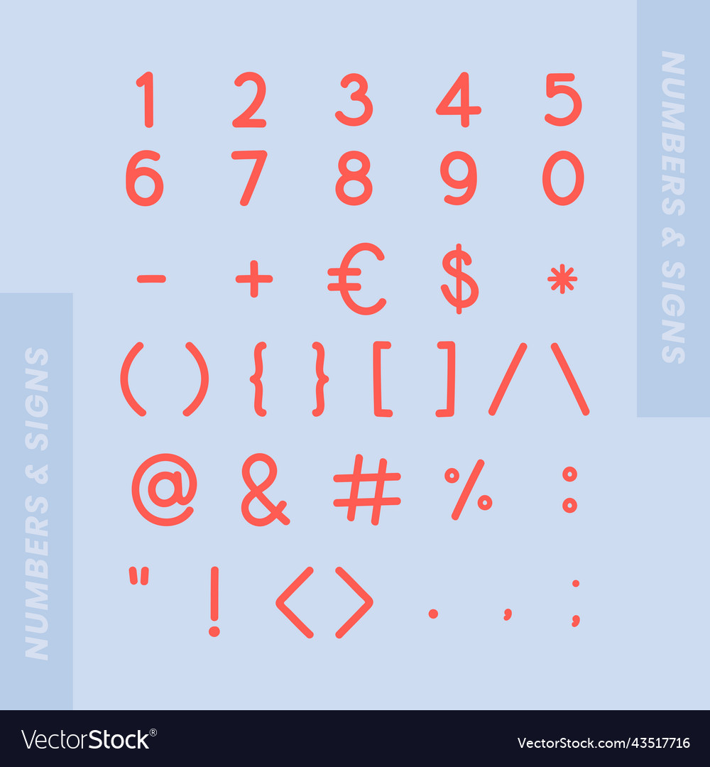 Styled numbers and symbol set vector image Styled numbers and symbol set