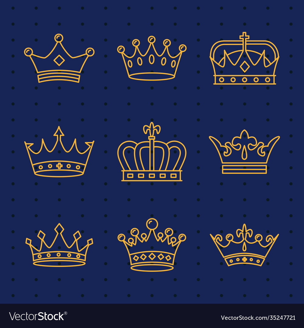Bundle neun goldene Kronen königliche Linie Stil