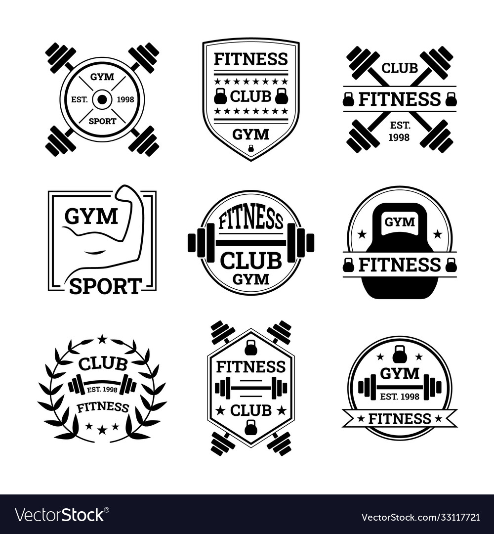 Cartoon black fitness label badge sign set concept vector image Cartoon black fitness label badge sign set concept