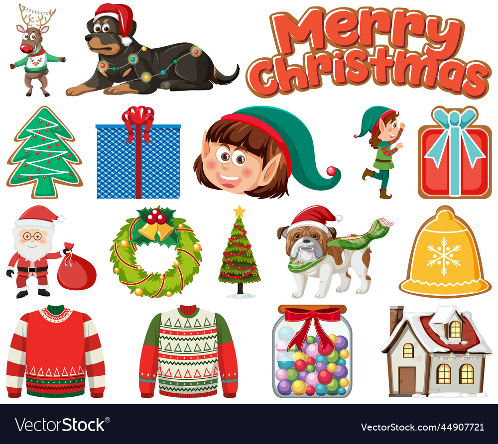 Christmas characters and elements set vector image Christmas characters and elements set