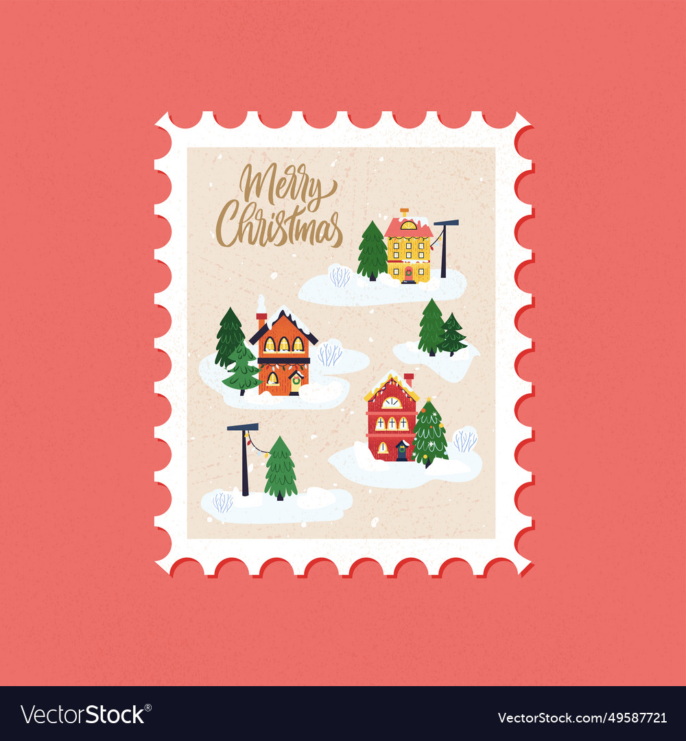 Weihnachten Stadt Schnee Poststempel vector image Weihnachten Stadt Schnee Poststempel