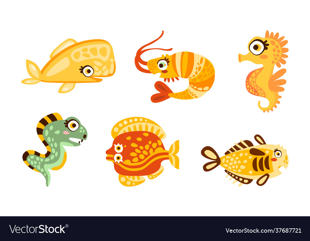 Cute marine animal and comic underwater creatures