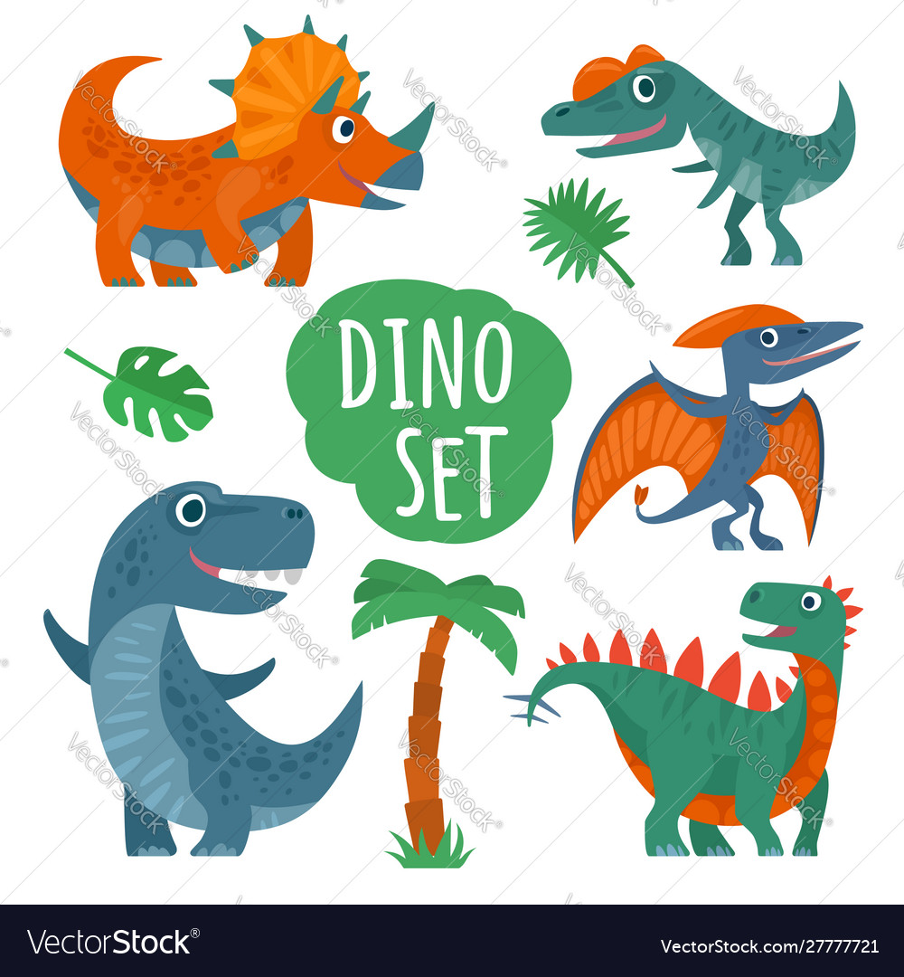 Dinosaurs set colorful flat icon isolated Vector Image