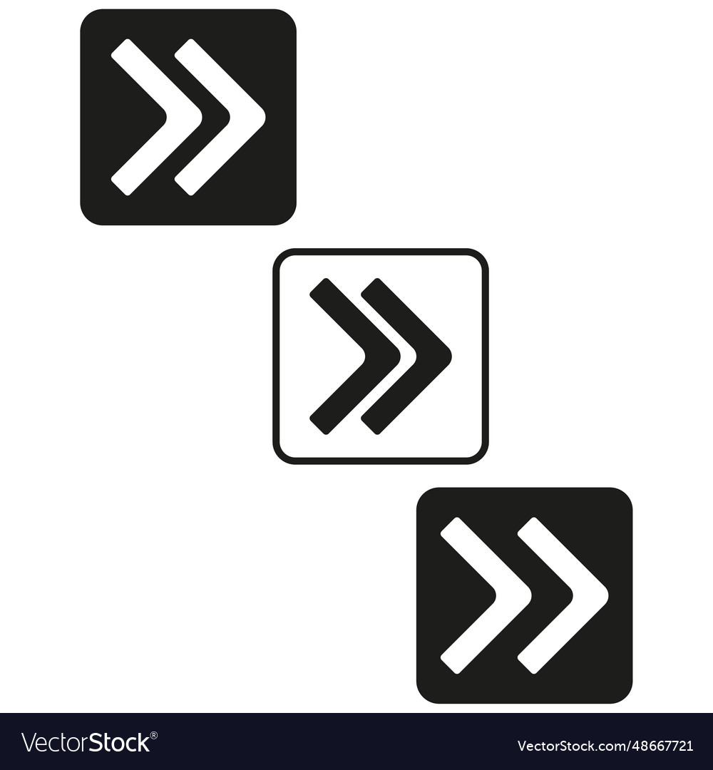 Fast forward double right arrows icon set vector image Fast forward double right arrows icon set