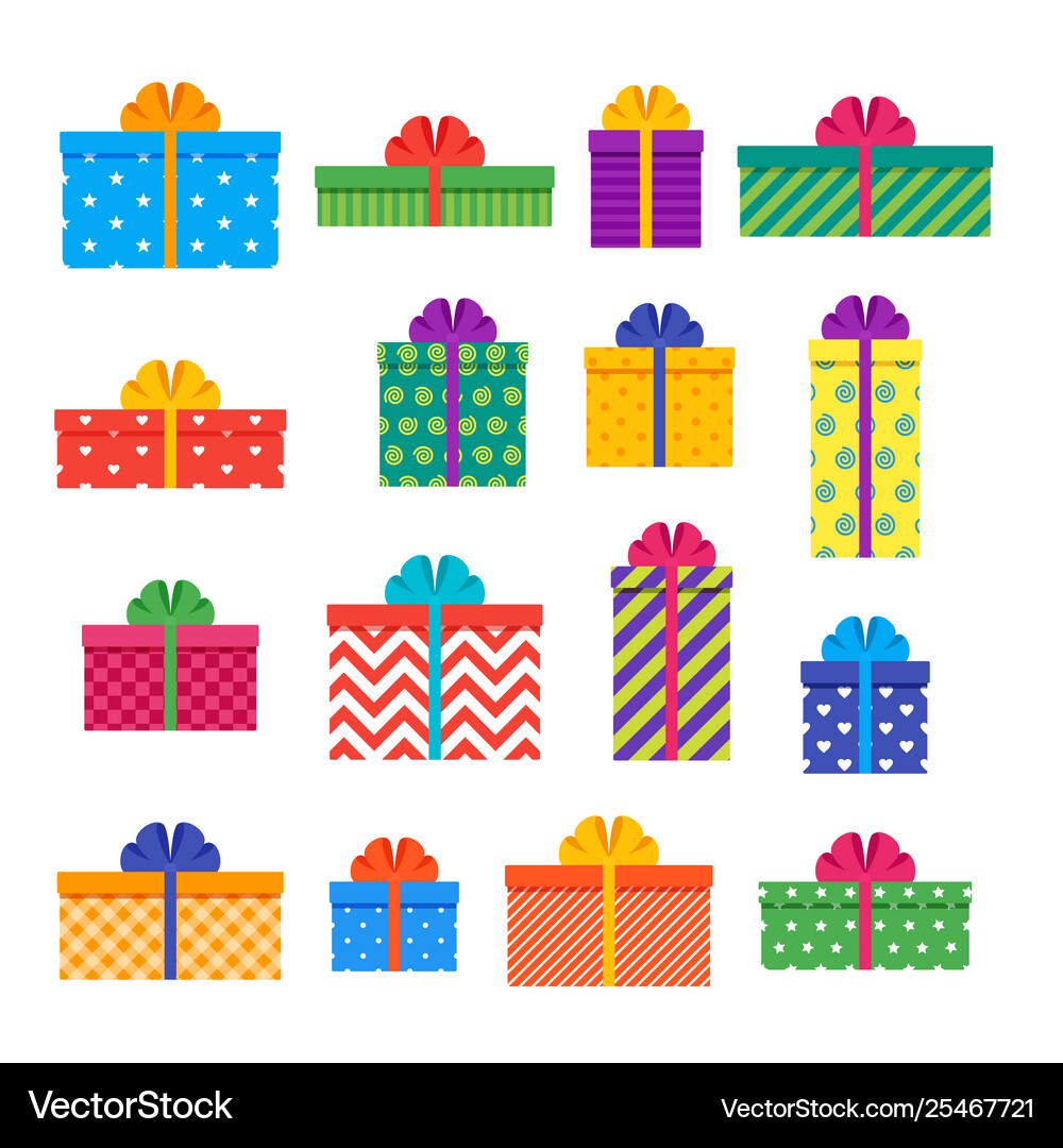 Gift boxes set colorful presents Royalty Free Vector Image