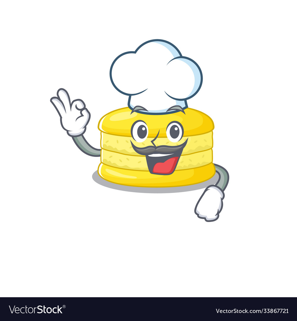 Lemon macaron cartoon character working as a chef