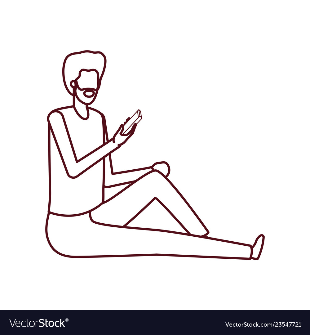 Man sitting with smartphone avatar character