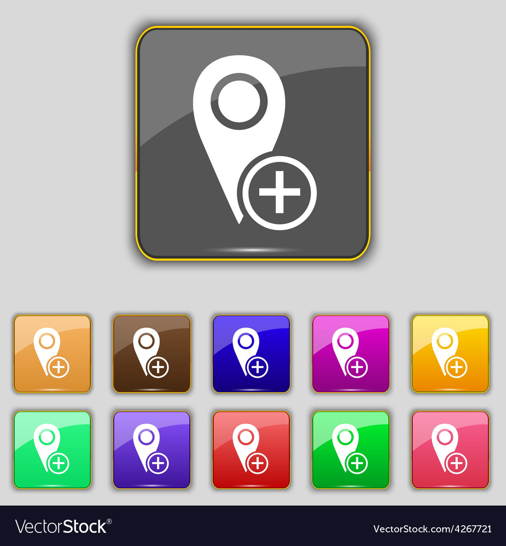 Map pointer icon sign set with eleven colored