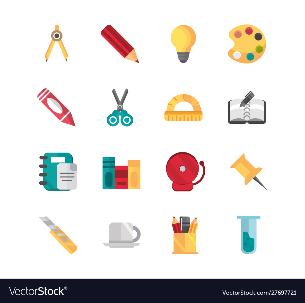 School and education supplies icons set Royalty Free Vector