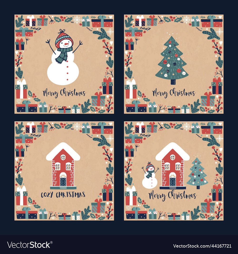 Vintage christmas postcards with a winter house Vector Image Vintage christmas postcards with a winter house