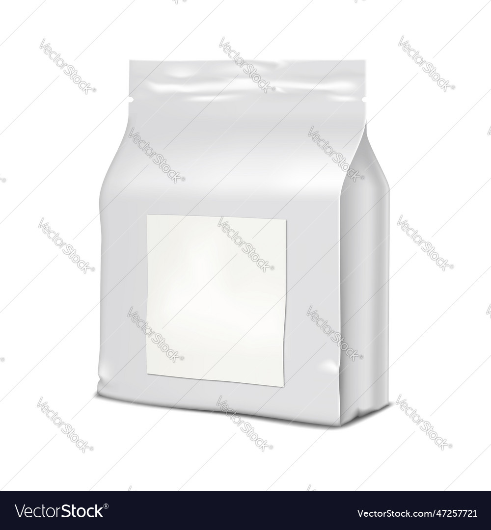 White plastic bag with blank paper label sticker vector image White plastic bag with blank paper label sticker