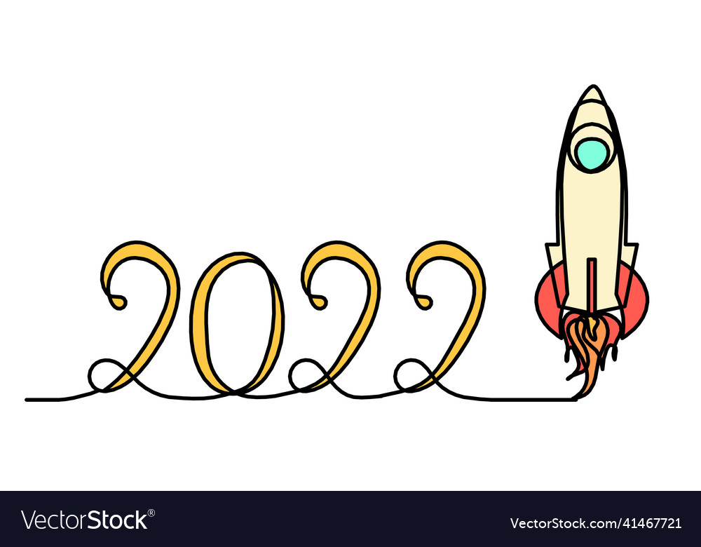 With rocket as continuous line drawing on white
