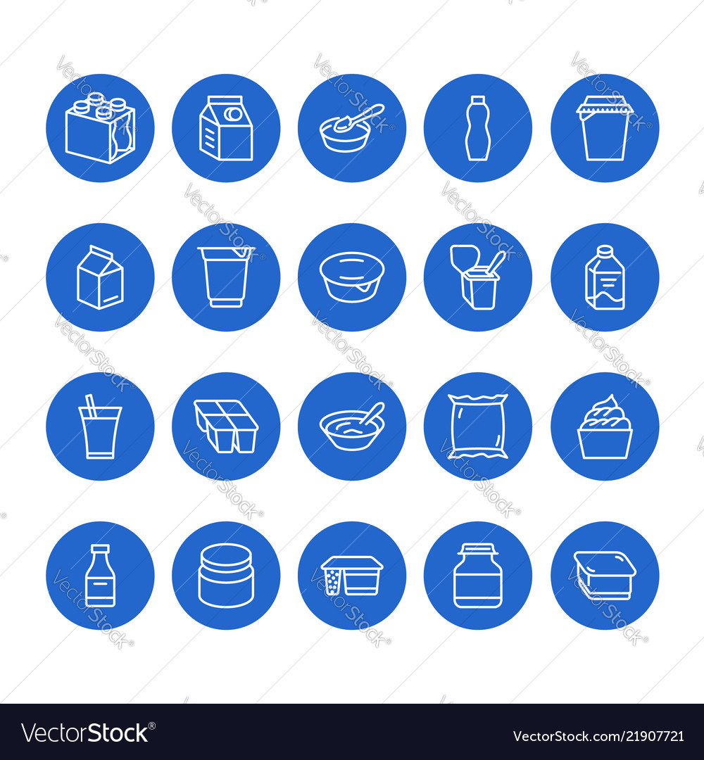 Yogurt packaging flat line icons dairy products