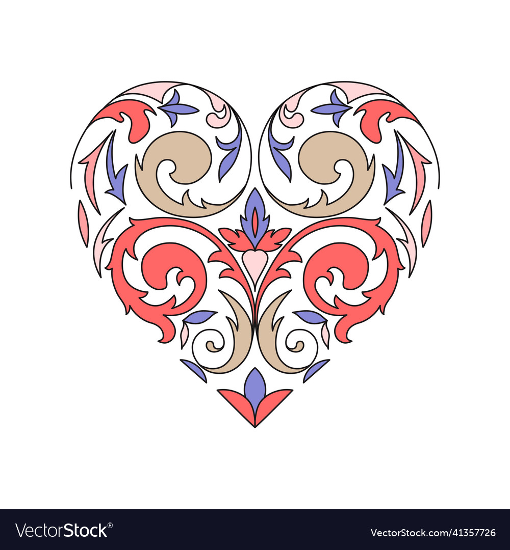 Bright heart with an oriental floral pattern