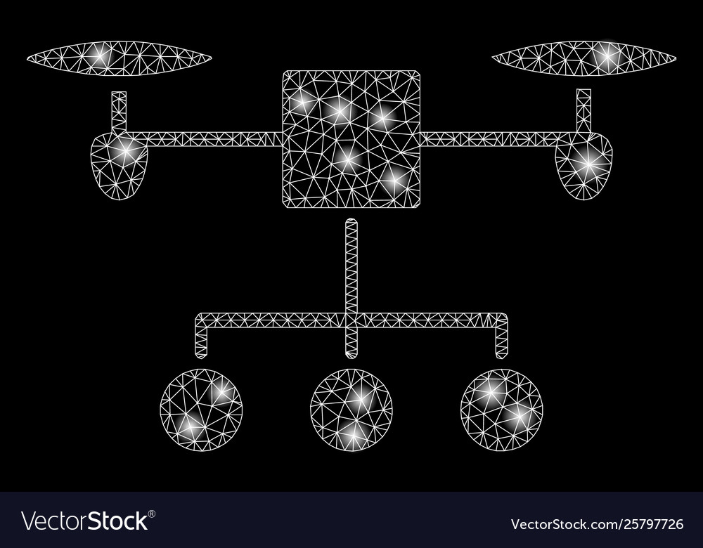Bright mesh network drone distribution with flare vector image Bright mesh network drone distribution with flare