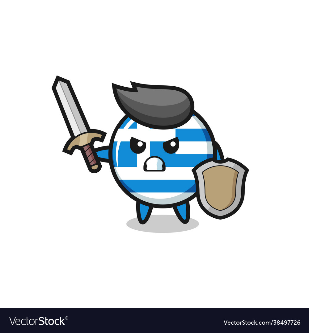 Cute greece flag soldier fighting with sword