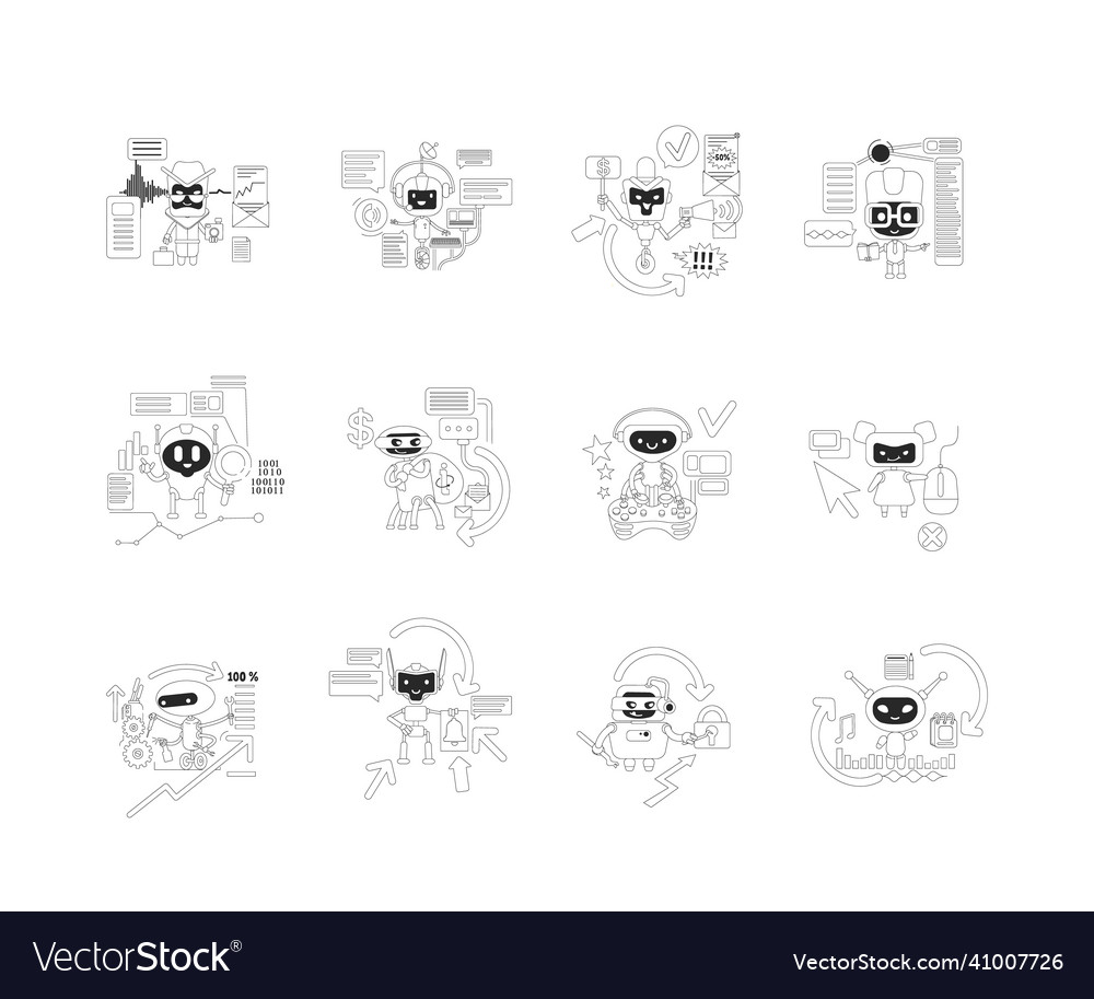 Good and bad bots thin line concept set internet vector image Good and bad bots thin line concept set internet