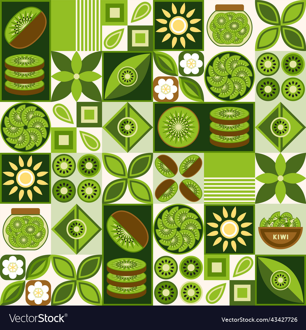 Pattern with kiwi simple geometric shapes vector image Pattern with kiwi simple geometric shapes