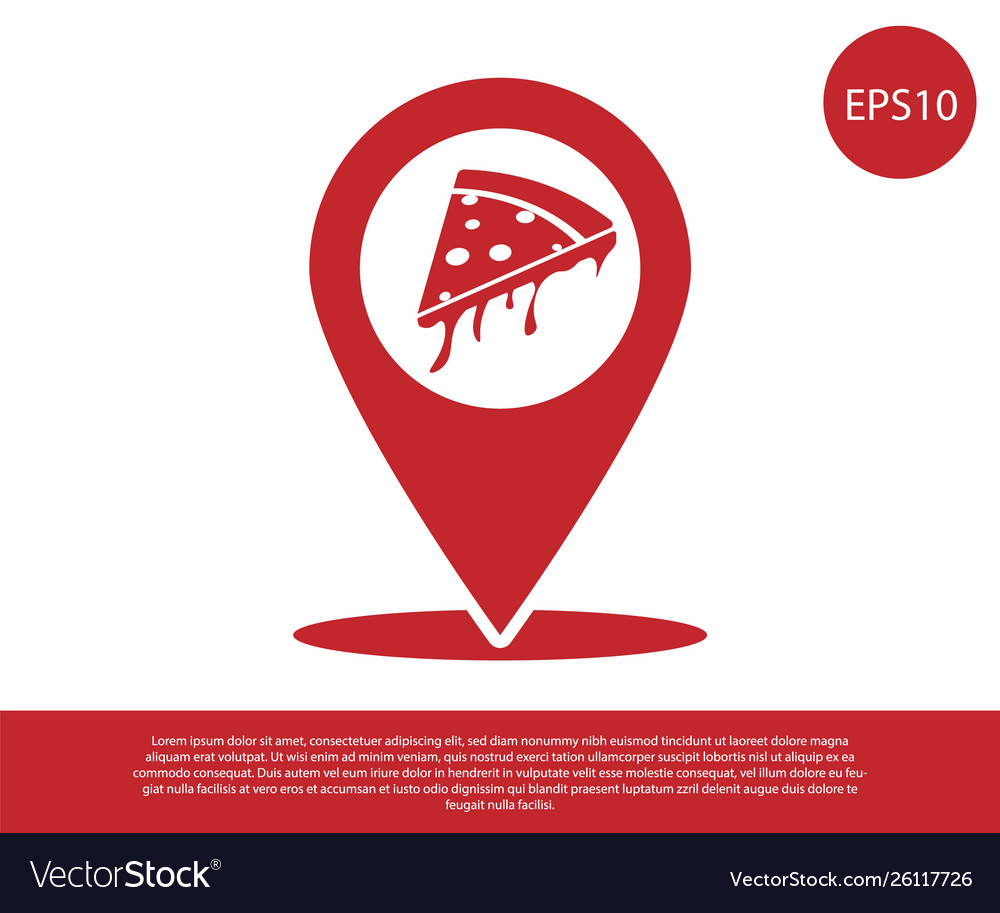Red map pointer with fast food slice pizza icon