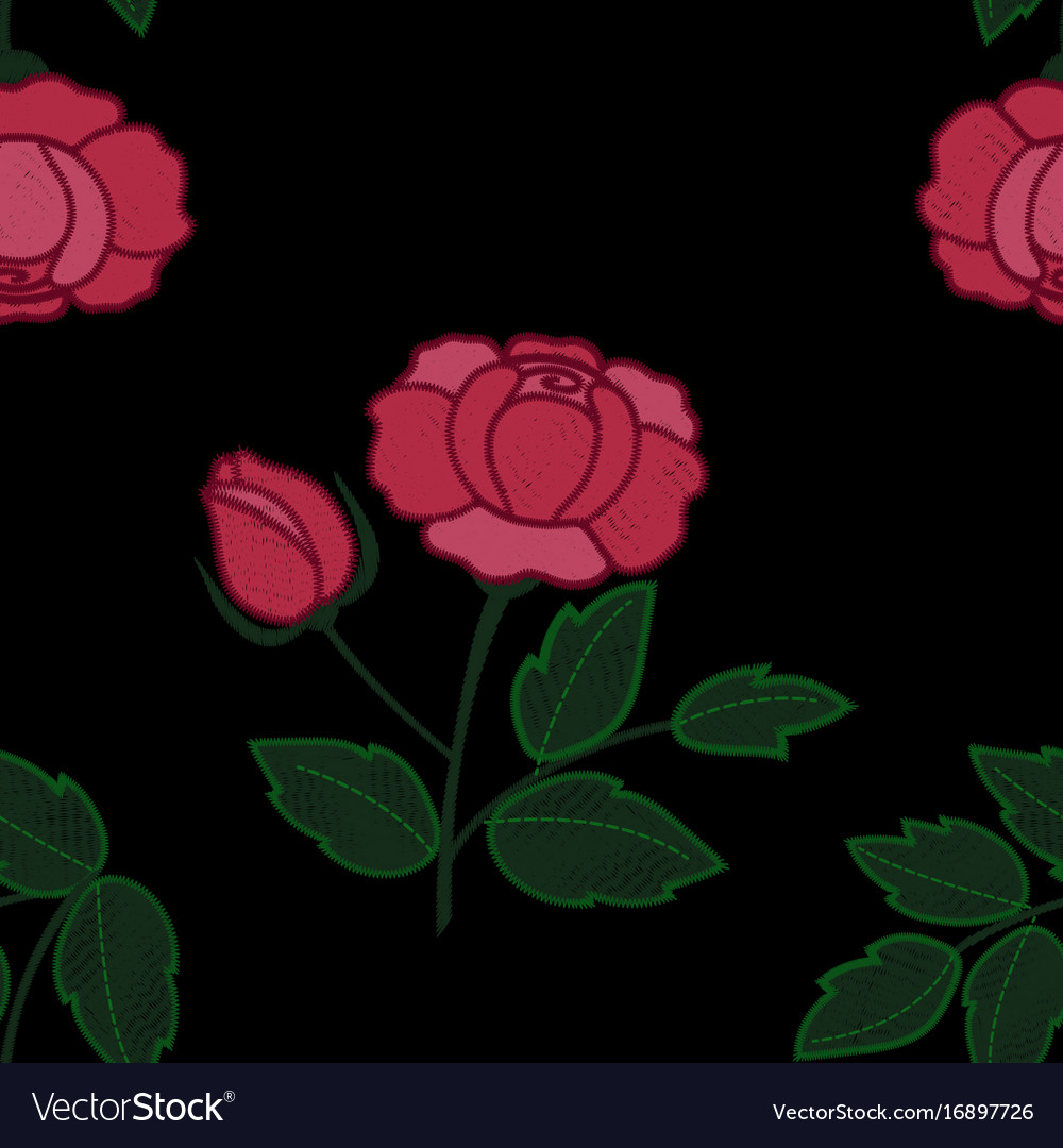 Rose embroidery seamless pattern