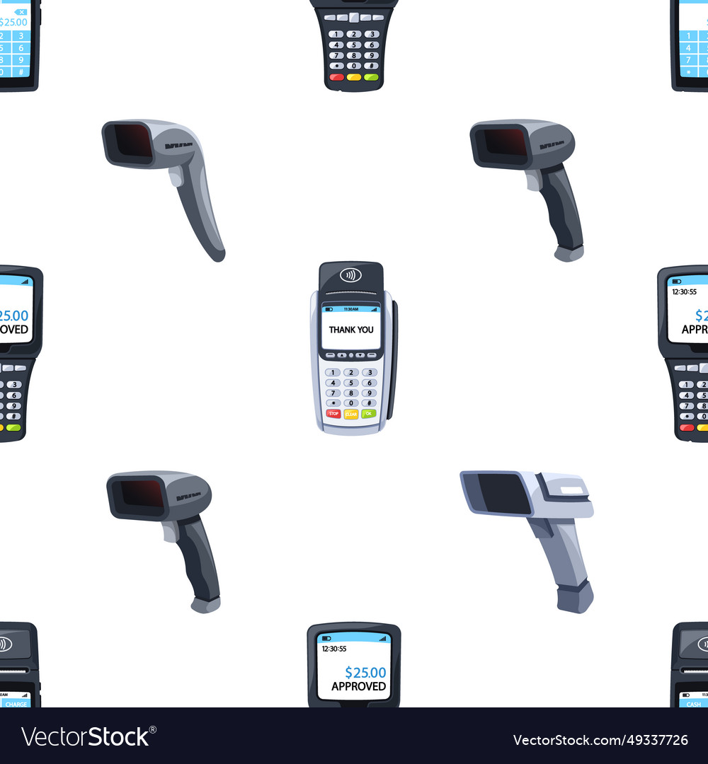 Seamless pattern with qr code scanners and pos Vector Image Seamless pattern with qr code scanners and pos