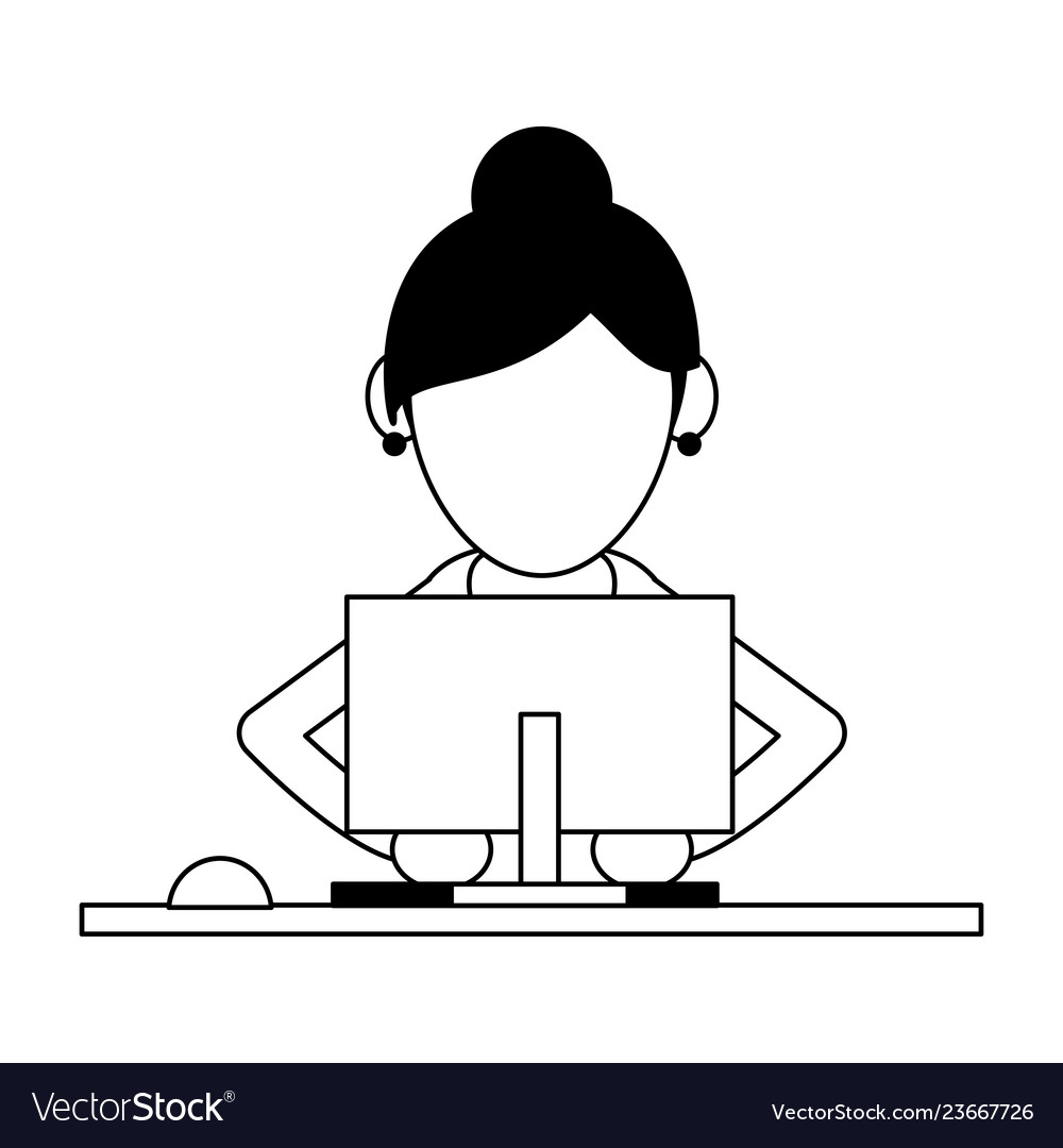 Woman using computer Royalty Free Vector Image