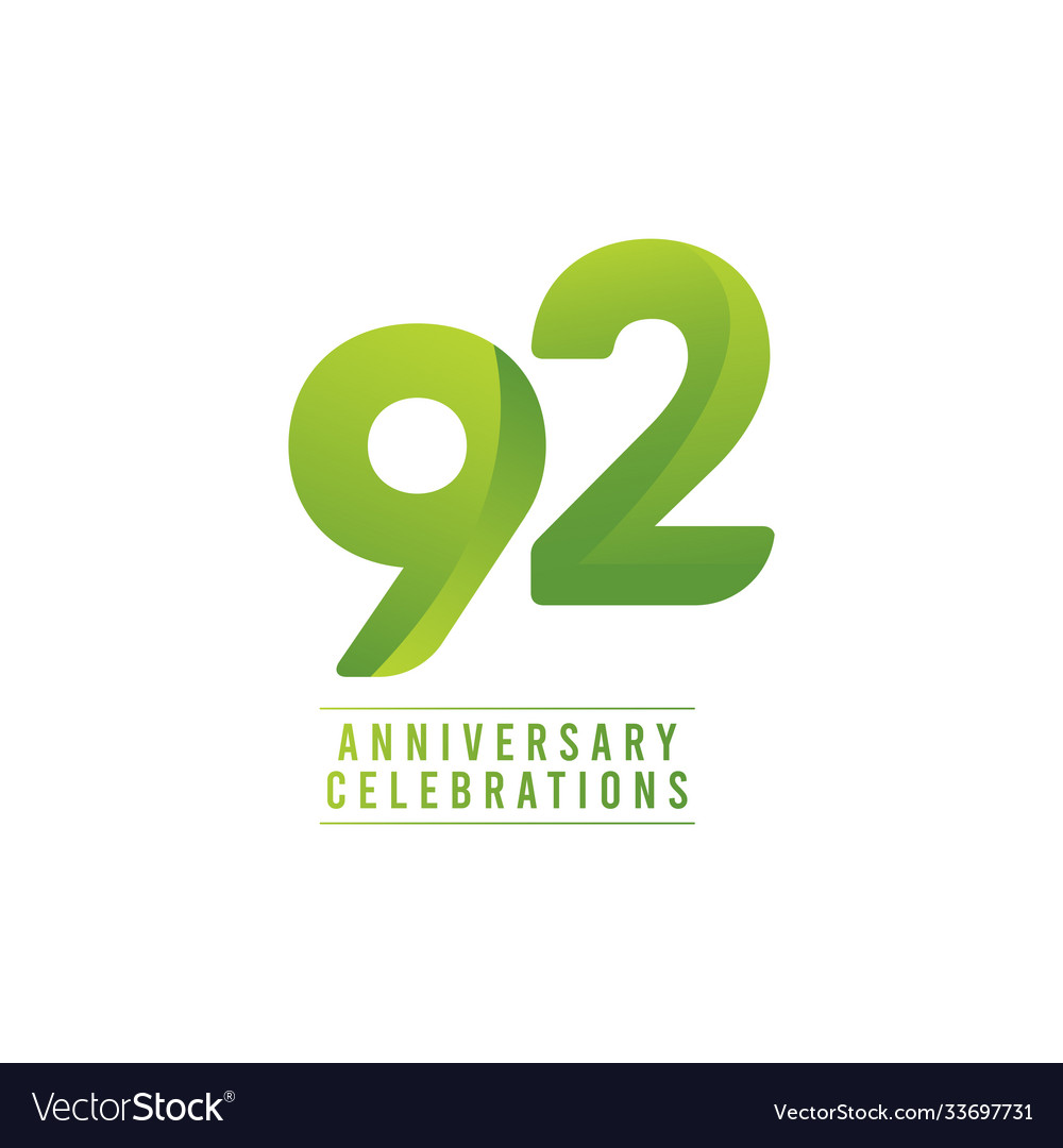 92 Years Anniversary Celebration Number Template Vector Image