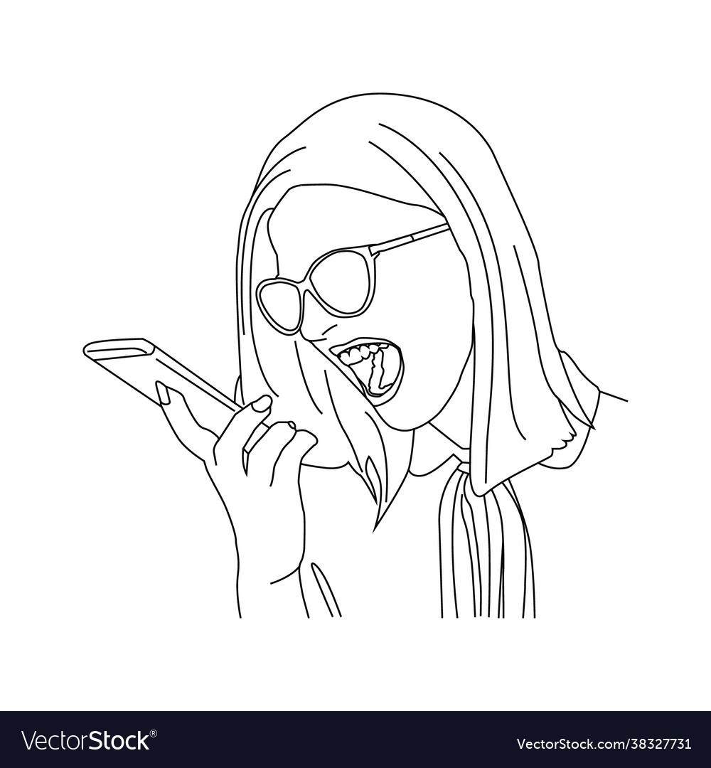 Abstract line art hate calling girl isolated