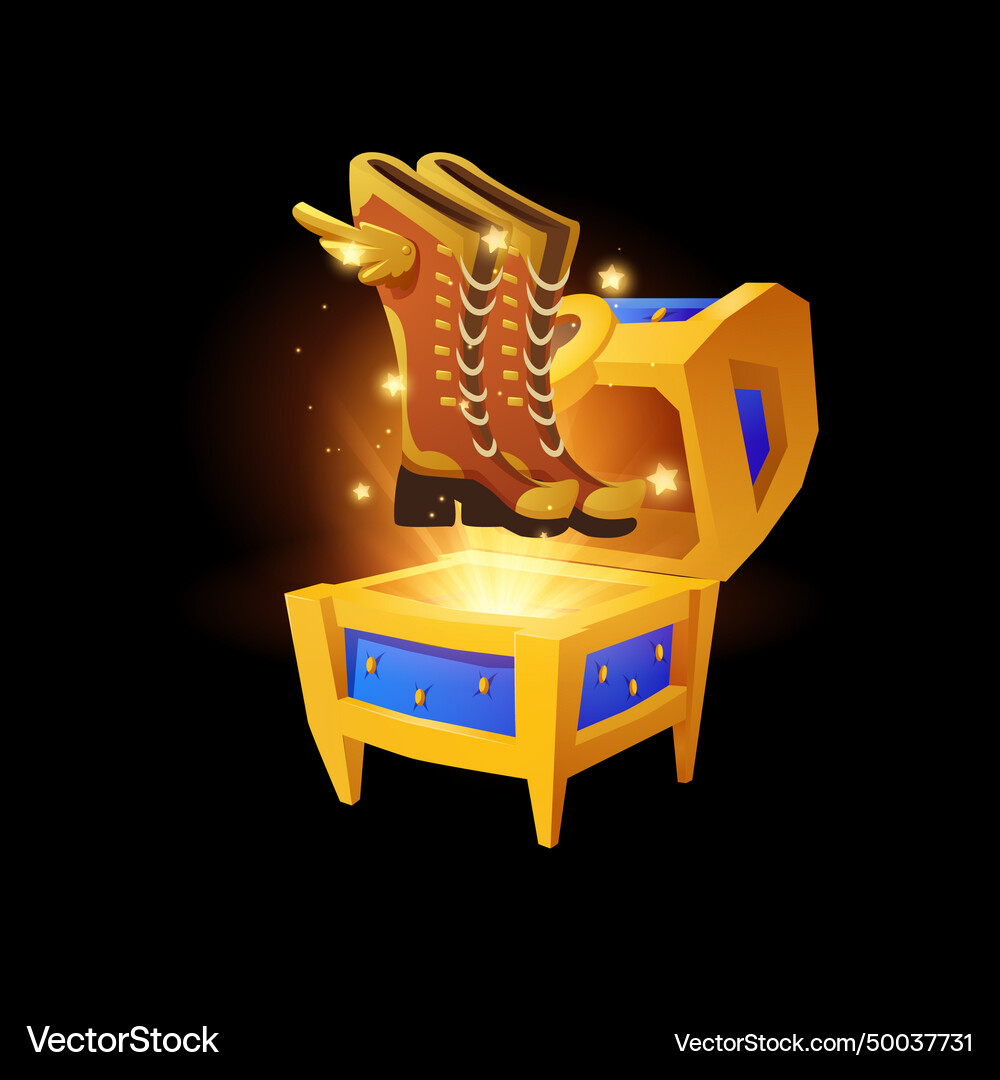Cartoon open blue chest flying out boots Vector Image