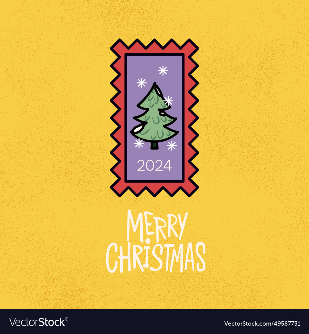 Christmas tree 2024 postal stamp Royalty Free Vector Image